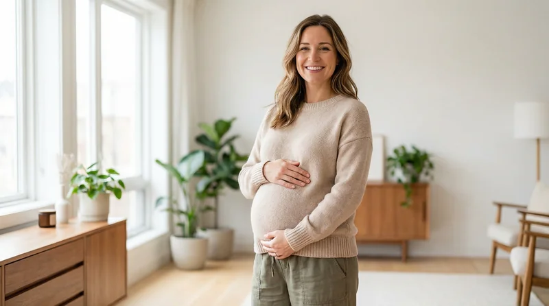 Gestante sorrindo, sentindo-se saudável e confiante