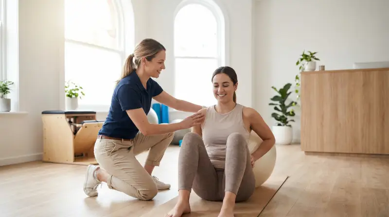 Fisioterapeuta atendendo paciente no pós-parto