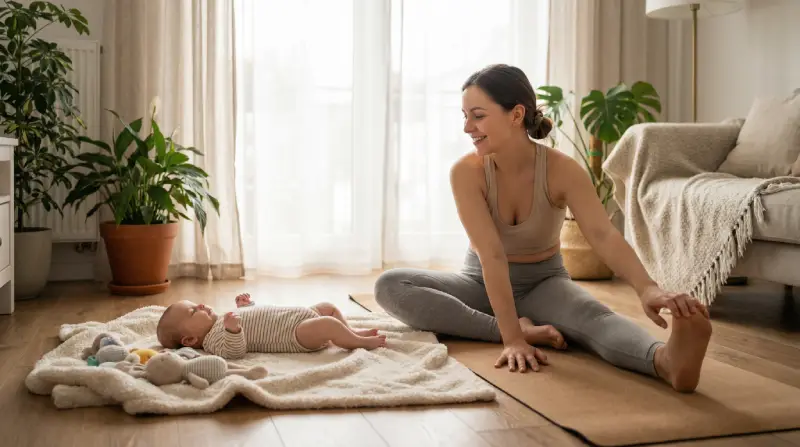 Mãe se exercitando com seu bebê